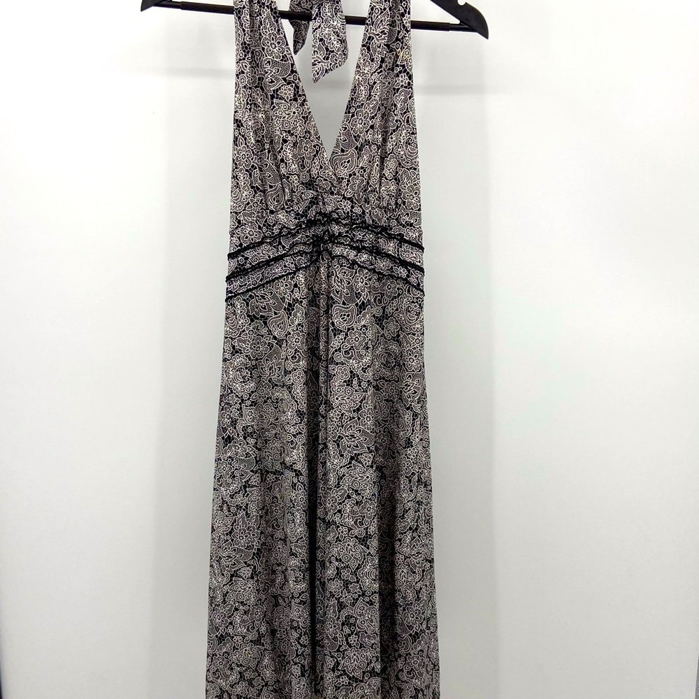 BCBGMaxAzria Black & White Floral Halter Dress